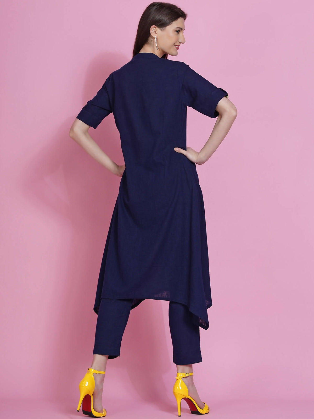 Women Republic Navy Blue Cotton Embroidered Kurta With Pants | Grocsy