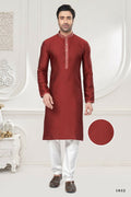 Functional Designer Men's Red Jacquard Kurta With Pant - Rudra | Grocsy