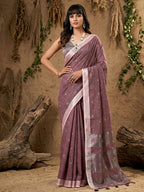 Shree Shyam Fashion Purple Linen Cotton Saree | Grocsy