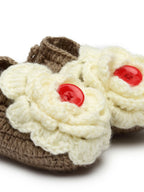 Chutput Kids Woollen Hand Knitted Flower Detailed Booties - Brown | Grocsy