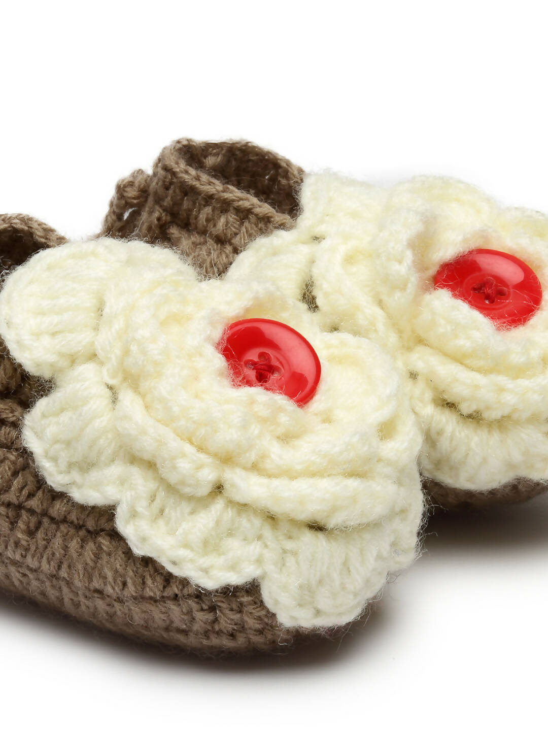 Chutput Kids Woollen Hand Knitted Flower Detailed Booties - Brown | Grocsy