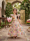 Evanik White Kota Chex Fabric With Floral Printed Kids Lehenga Choli | Grocsy