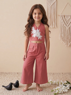 Evanik Pink Pure Khadi Cotton With Patch Work Kids Summer Co-Ord Set | Grocsy
