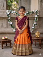 Evanik Maroon Vichitra Silk Zari With Heavy Maggam Work Kids Half Saree | Grocsy