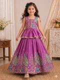 Evanik Pink Pure Gold Crush With Peacock Design Work Kids Lehenga Choli | Grocsy