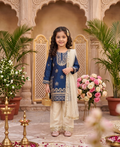 Evanik Traditional Royal Blue & Gold Embroidered Girls' Festive Suit | Grocsy