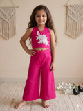 Evanik Pink Pure Khadi Cotton With Patch Work Kids Summer Co-Ord Set | Grocsy