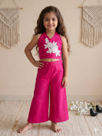 Evanik Pink Pure Khadi Cotton With Patch Work Kids Summer Co-Ord Set | Grocsy