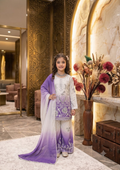 Evanik Purple Designer Party Wear Heavy Natural Crepe Kids Top Palazzo & Dupatta Set | Grocsy