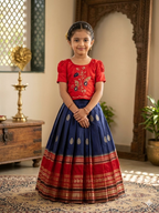Evanik Red Kids Silk Zari Weaving Work Lehenga Choli | Grocsy
