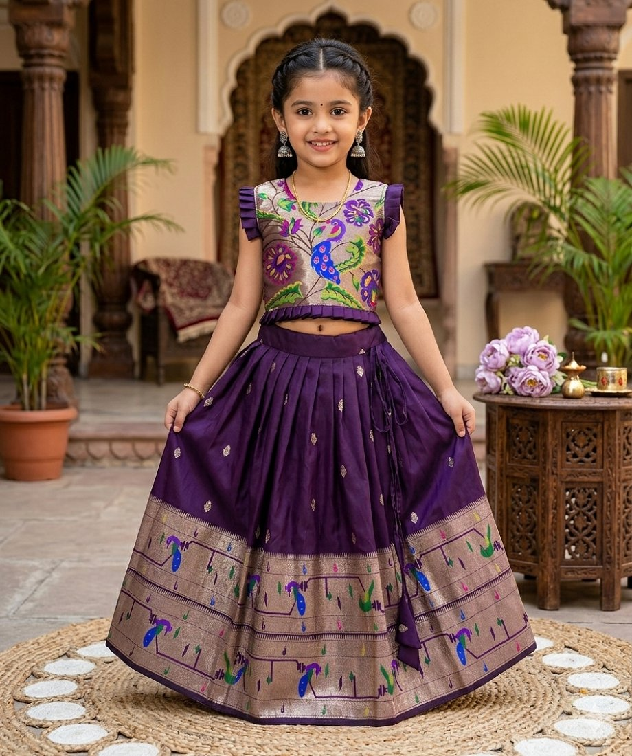 Evanik Designer Wine Soft Silk Paithani Design Lehenga Choli For Girls-Party & Ethnic Wear | Grocsy