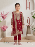 Evanik Elegant Maroon Georgette Embroidered Work Girls' Salwar Suit Set | Grocsy