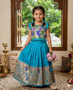 Evanik Designer Firozi Blue Soft Silk Paithani Design Lehenga Choli For Girls-Party & Ethnic Wear | Grocsy
