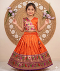 Evanik Orange Kids Paithani Silk Lotus Pattern Lehenga Choli | Grocsy