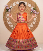 Evanik Orange Kids Paithani Silk Lotus Pattern Lehenga Choli | Grocsy