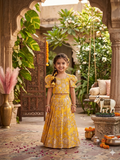 Evanik Yellow Kota Chex Fabric With Floral Printed Kids Lehenga Choli | Grocsy