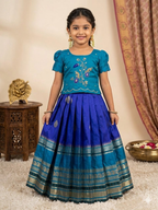 Evanik Blue Kids Silk Zari Weaving Work Lehenga Choli | Grocsy