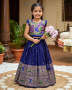 Evanik Designer Navyblue Soft Silk Paithani Design Lehenga Choli For Girls-Party & Ethnic Wear | Grocsy