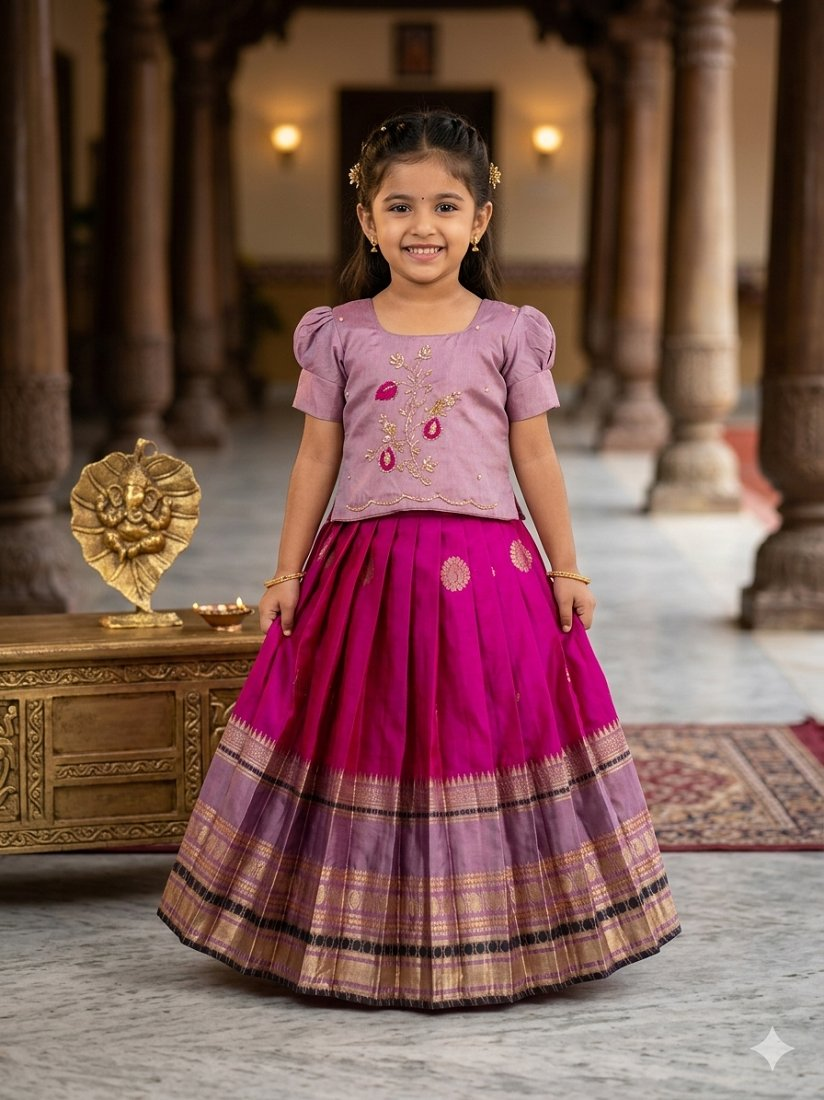 Evanik Purple Kids Silk Zari Weaving Work Lehenga Choli | Grocsy