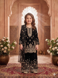 Evanik Black Designer Wedding Embroidered Work Kids Palazzo Set | Grocsy