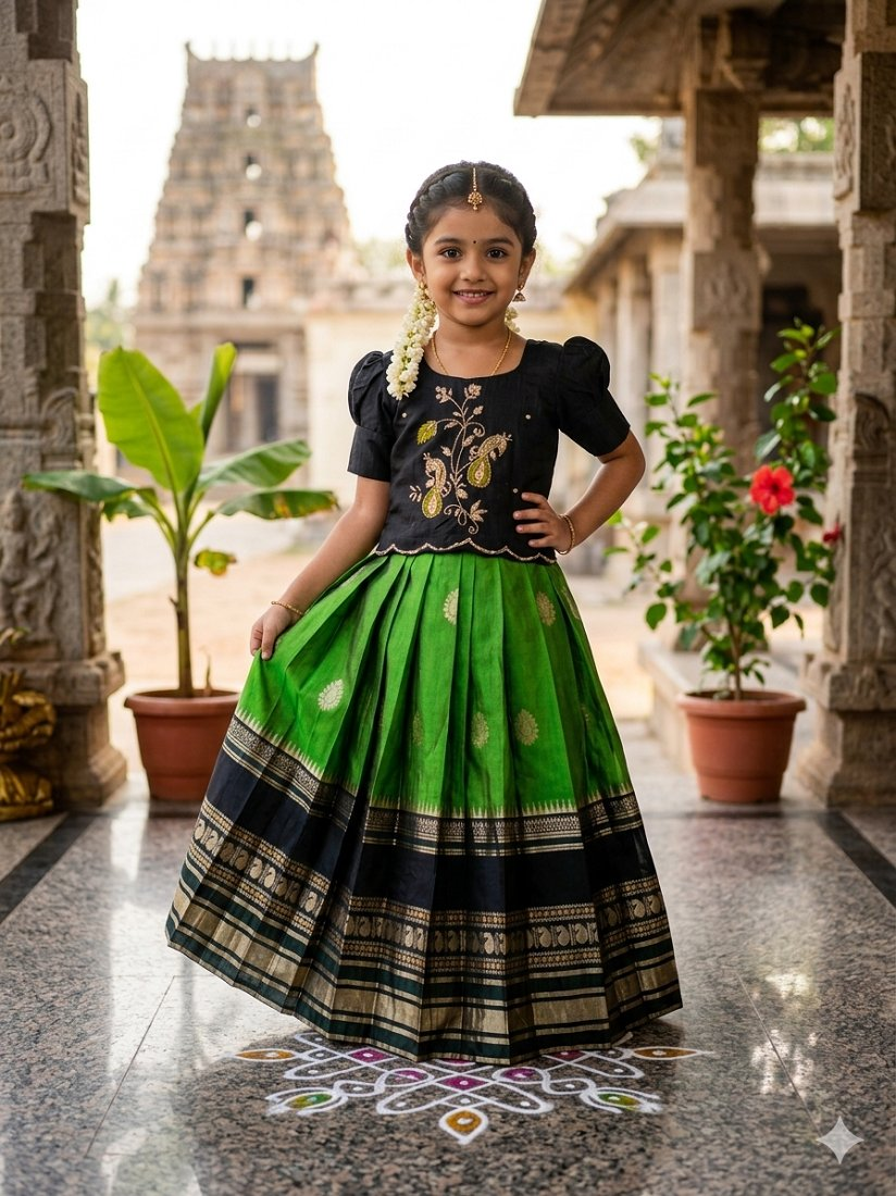 Evanik Black Kids Silk Zari Weaving Work Lehenga Choli | Grocsy