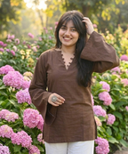 Jaitra Apparels Pure Cotton Solid Brown Kurti with Back Dori | Grocsy