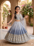Evanik Grey Designer Sequence Embroidered Work Wedding Kids Lehenga Choli | Grocsy