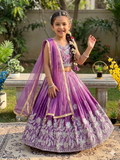Evanik Purple Designer Sequence Embroidered Work Wedding Kids Lehenga Choli | Grocsy