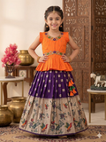 Evanik Orange Soft Khadi Georgette With Beutifull Handwork Kids Lehenga Choli | Grocsy
