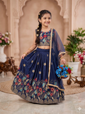 Evanik Blue Designer Sequence Embroidered Work Wedding Kids Lehenga Choli | Grocsy