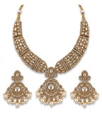 Jewel City Gold Kundan Necklace Set With Pearl Drop Earrings For Bridal Weddings | Grocsy