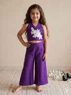 Evanik Purple Pure Khadi Cotton With Patch Work Kids Summer Co-Ord Set | Grocsy