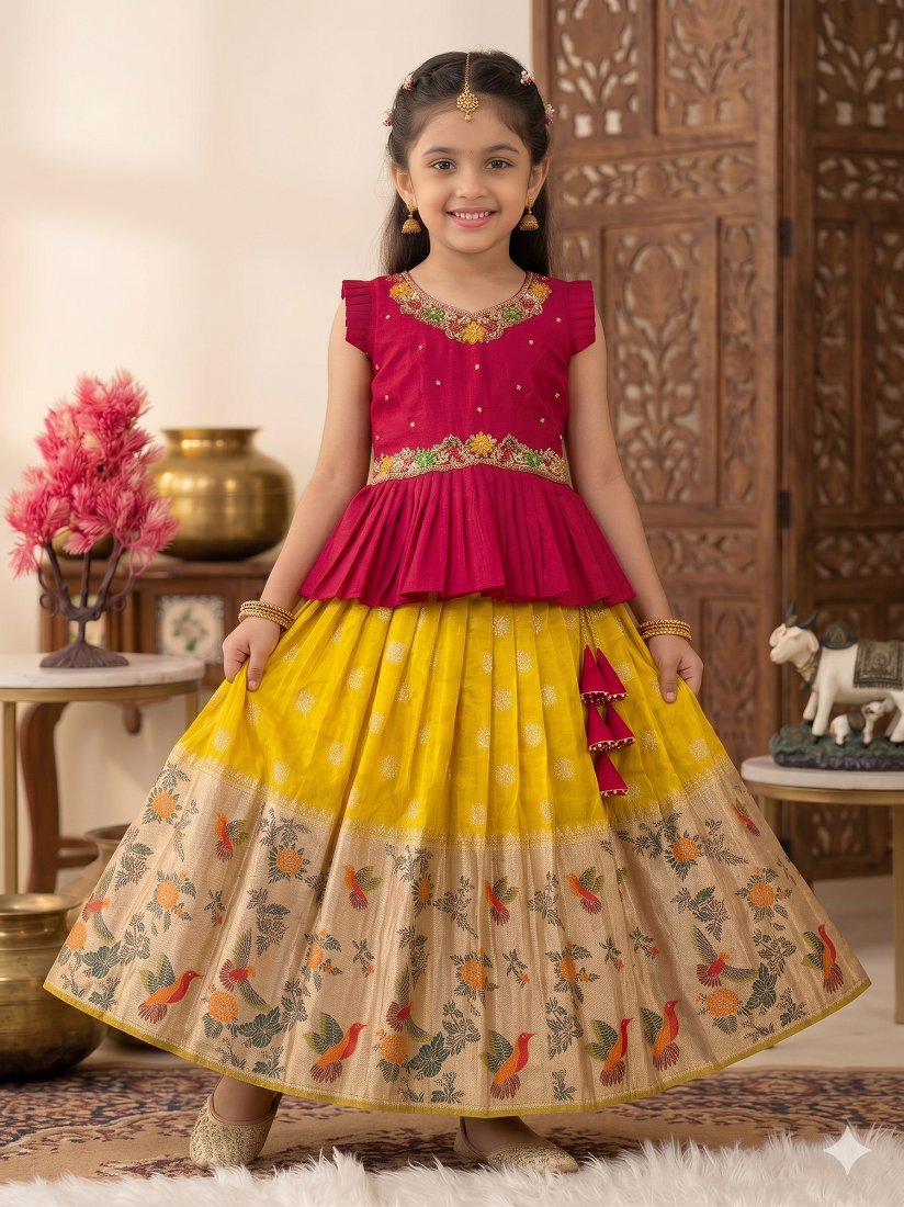 Evanik Red Soft Khadi Georgette With Beutifull Handwork Kids Lehenga Choli | Grocsy