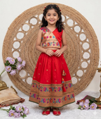 Evanik Red Kids Paithani Silk Lotus Pattern Lehenga Choli | Grocsy