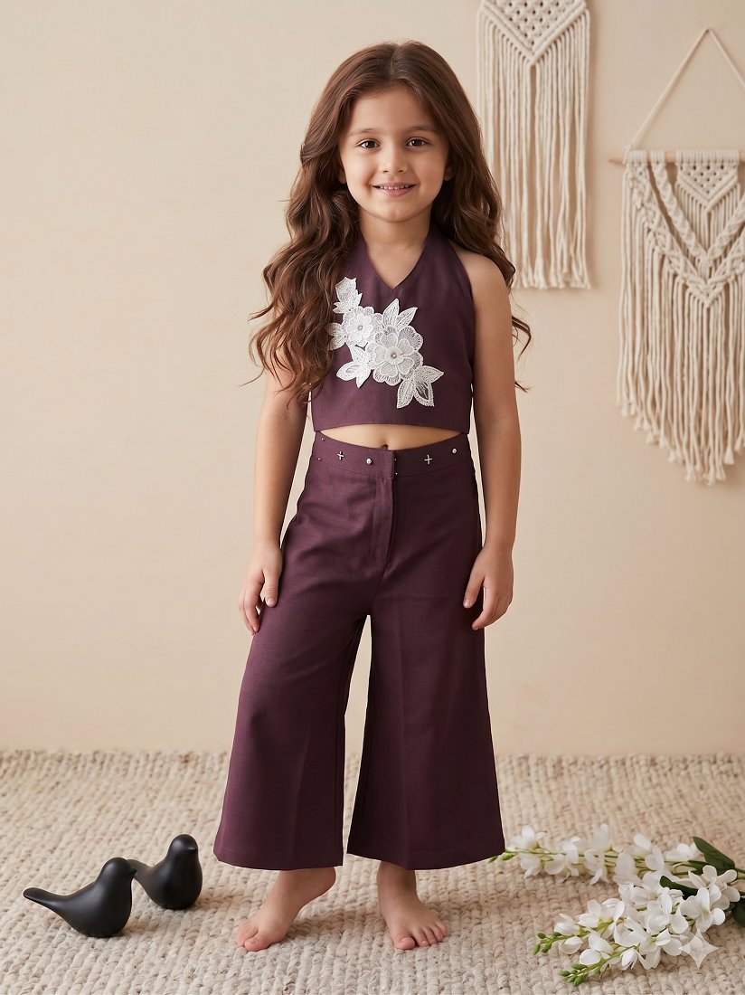 Evanik Brown Pure Khadi Cotton With Patch Work Kids Summer Co-Ord Set | Grocsy
