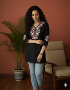 Jaitra Apparels Women Printed Pure Cotton Straight Kurta (Black) | Grocsy