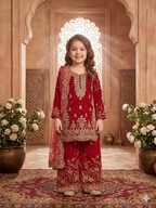 Evanik Pink Designer Wedding Embroidered Work Kids Palazzo Set | Grocsy