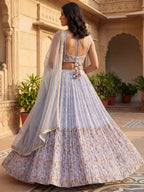Tulsi Art Enchanting Blue Floral Printed Georgette Festival Wear Lehenga Choli | Grocsy