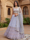 Tulsi Art Enchanting Blue Floral Printed Georgette Festival Wear Lehenga Choli | Grocsy
