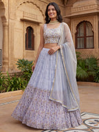 Tulsi Art Enchanting Blue Floral Printed Georgette Festival Wear Lehenga Choli | Grocsy