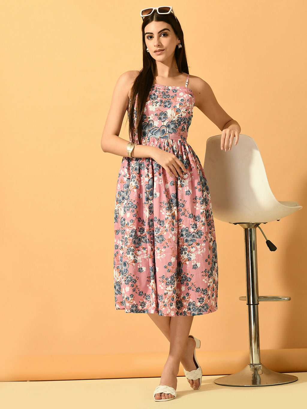 Myshka Women's Pink Fit and Flare Party Dress | Grocsy