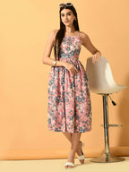 Myshka Women's Pink Fit and Flare Party Dress | Grocsy