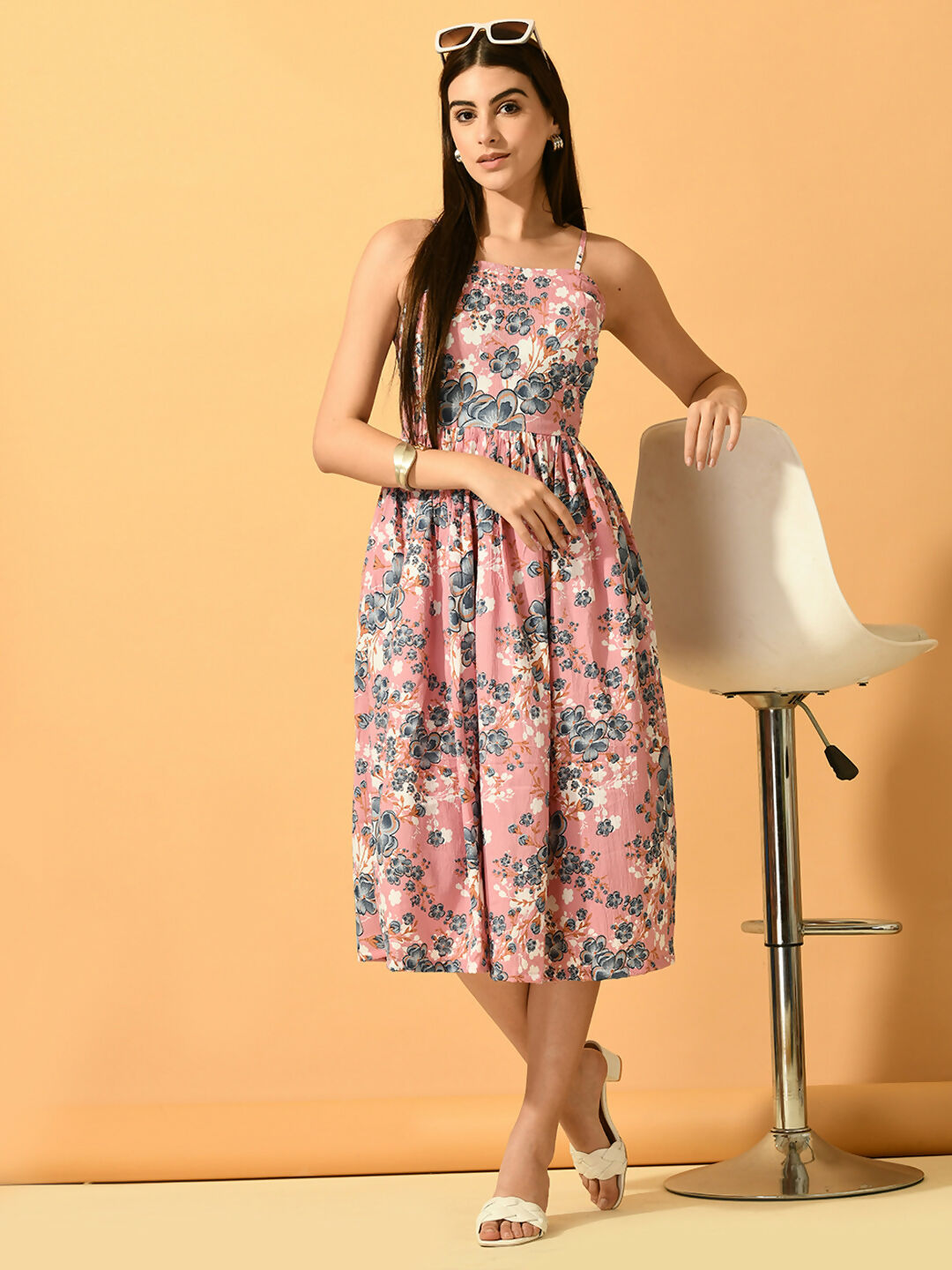 Myshka Women's Pink Fit and Flare Party Dress | Grocsy