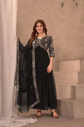 Lehenga Mart Elegance black embroidery gown with pant and dupatta for Girls | Grocsy