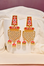 Red Traditional Gold-Polished Meenakari Jhumka Jhumki Earrings Indian Jewellery For Women Girls By House of Ree - Swadesiicart