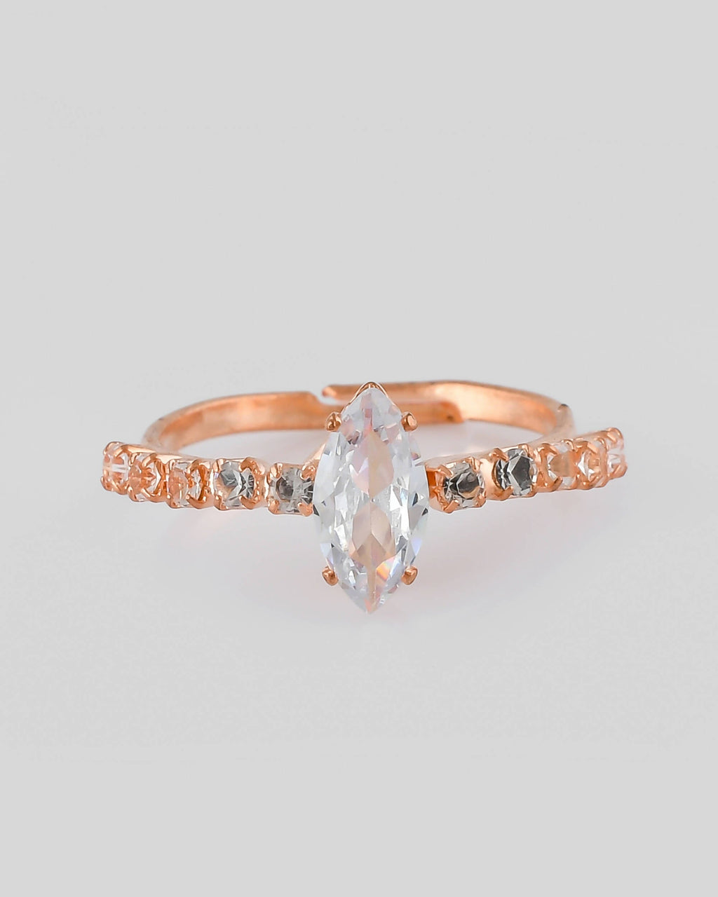VOJ white CZ-detail Stainless Steel Cubic Zirconia Gold-Polished adjustable finger Ring | Grocsy