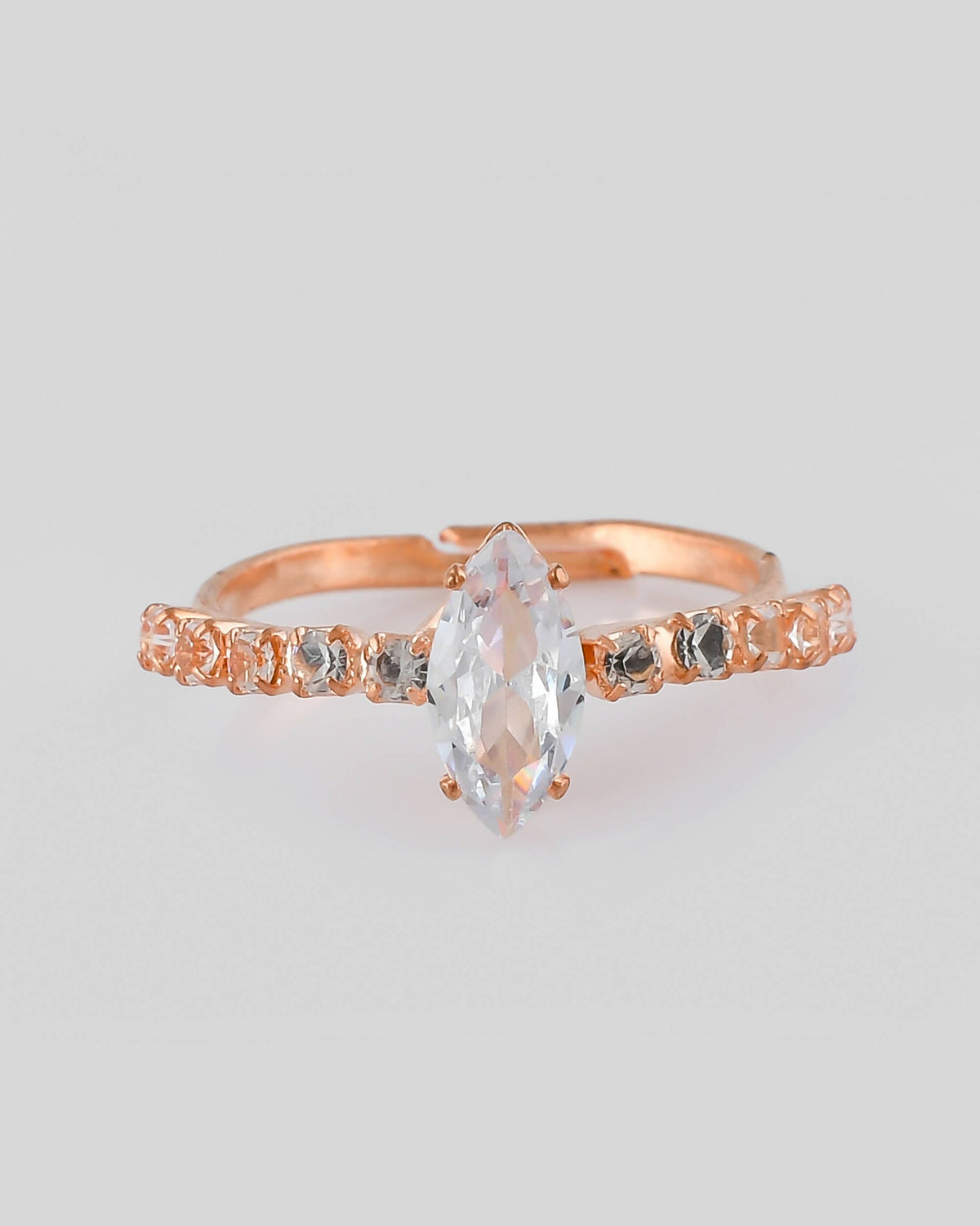 VOJ white CZ-detail Stainless Steel Cubic Zirconia Gold-Polished adjustable finger Ring | Grocsy