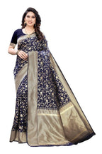 Vamika Banarasi Jacquard Weaving Navy Blue Saree (PARINITI NAVY) | Grocsy