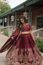 Vastranavya Designer Heavy Sequins & Thread Embroidered work Lehenga Choli - Maroon | Grocsy