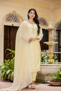 Kaajh Women's Light Yellow Modal Silk Kurta Pant Set With Dupatta | Grocsy